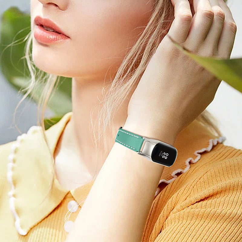 For Xiaomi Mi Band 7 Genuine Cowhide Leather Watch Band Adjustable Wrist Strap with Silver Watch Case For Xiaomi Mi Band 7 Genuine Cowhide Leather Watch Band Adjustable Wrist Strap with Silver Watch Case